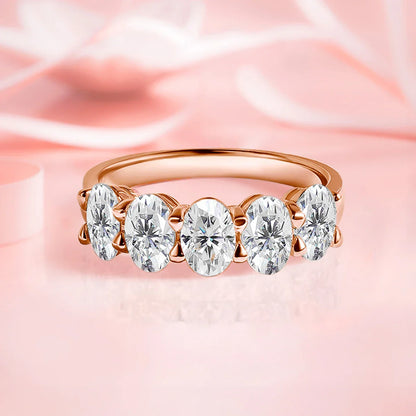 3*5mm D Color  5 Stone Oval Moissanite Wedding Band Sterling Silver 925 Certified Engagament Eternity Jewelry Wholesale