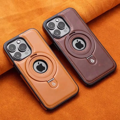 Luxury Leather Magnetic Ring Holder Magsafe Phone Case For iPhone 17 16 15 14 13 Pro Max Plus Wireless Charging Shockproof Cover