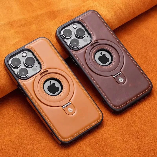 Luxury Leather Magnetic Ring Holder Magsafe Phone Case For iPhone 17 16 15 14 13 Pro Max Plus Wireless Charging Shockproof Cover