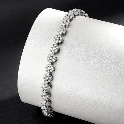 Flower Full 1.5mm D Color Moissanite Diamond Tennis Bracelet for Women 925 Silver GRA Certified Bridal Wedding Bangle Gift