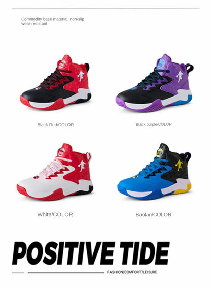 Children Sports Shoes Waterproof Low-top Sneakers Kids Basketball Shoes Boys Lace-up Non-slip Shoes for Running Durable Sneakers