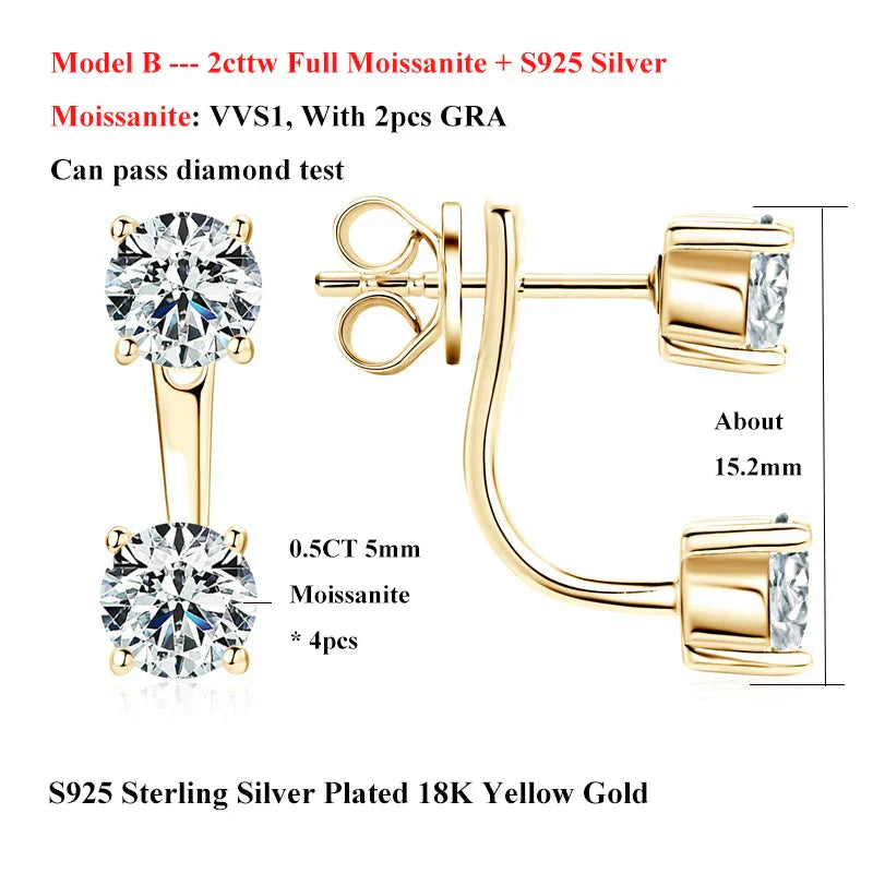 2 in 1 Round Bubble Full D Color Moissanite Stud Earrings for Women 925 Silver All Diamond Earring Pierced Ear Fine Jewelry