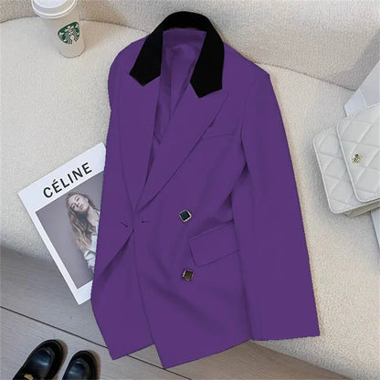 Spring Women's Suit Jacket Fashionable Korean Design Commute Style Long Sleeve Polyester Blend Urban Windbreaker