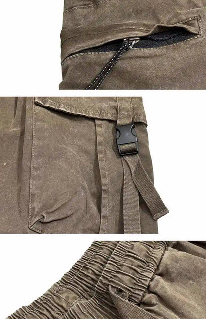 American Vintage Cargo Joggers Mens Washed Distressed Multi Pocket Pants Oversized Loose Fit Streetwear Hip Hop Plus Size Trendy