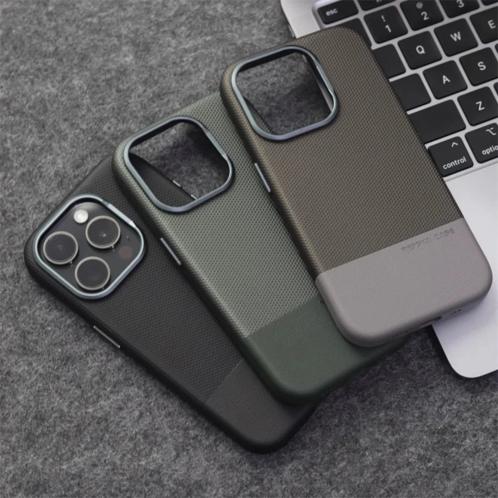 Business Hit Color Relief Leather Case For iPhone 17 Pro Max 16 15 14 13 17Air Magsafe Magnetic Wireless Charge Alloy Lens Cover