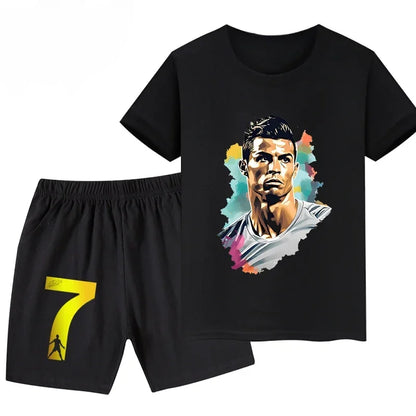 Summer Ronaldo Printed Children's Set Short-sleeved Shorts Suit Sports Kid T-shirt 2-piece Set Street Fashion Boys Baby Clothing