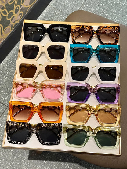12Pcs Extra Large Square Frame Glasses Metal Hinge Popular Fashionable Multi-Color Classic Color Combination Glasses Set