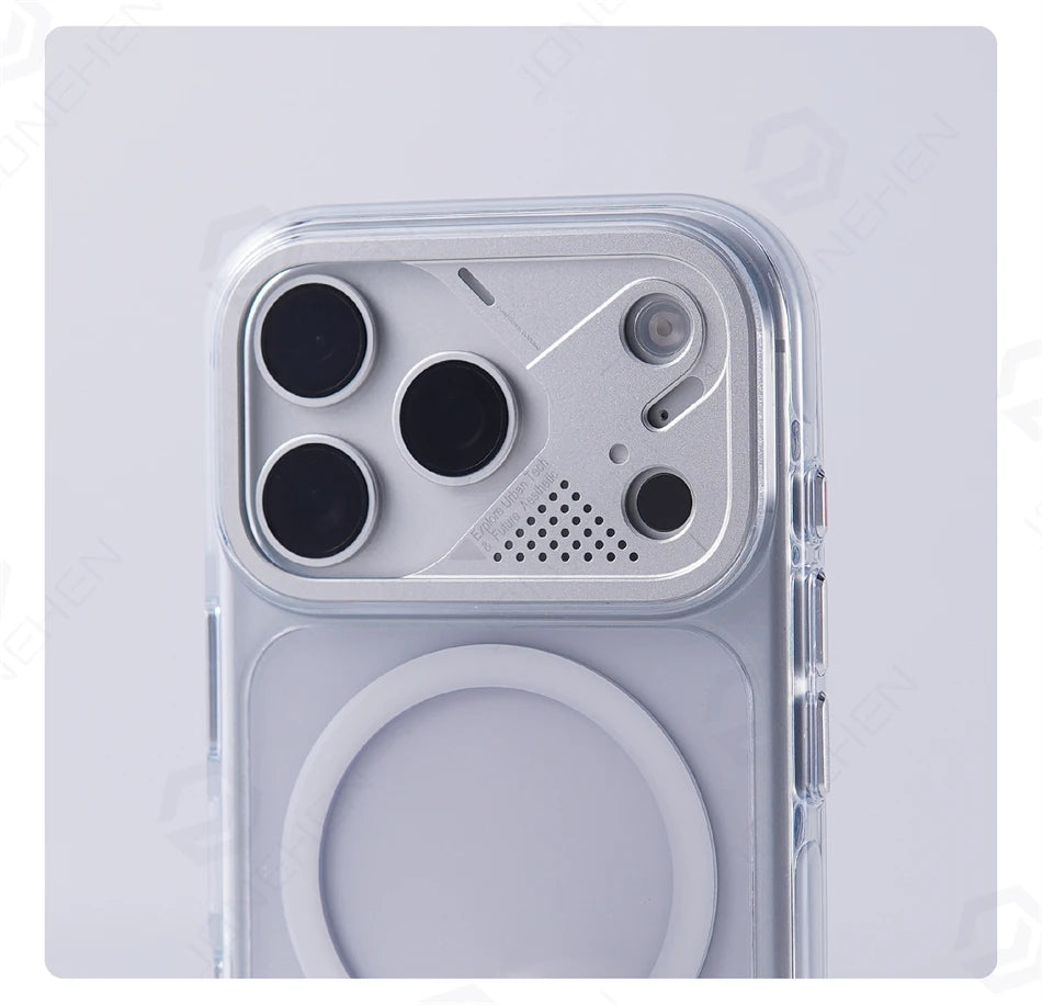 Luxury Transparent For Magsafe Magnetic Case For iPhone 17 Pro Max 17pro Technology Style Metal Lens Protection Clear Hard Cover