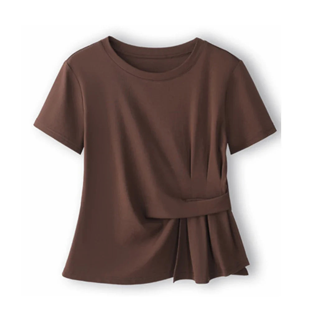 Women's summer new cotton irregular top short sleeved round neck casual women's short sleeved top T-shirt