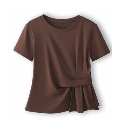 Women's summer new cotton irregular top short sleeved round neck casual women's short sleeved top T-shirt