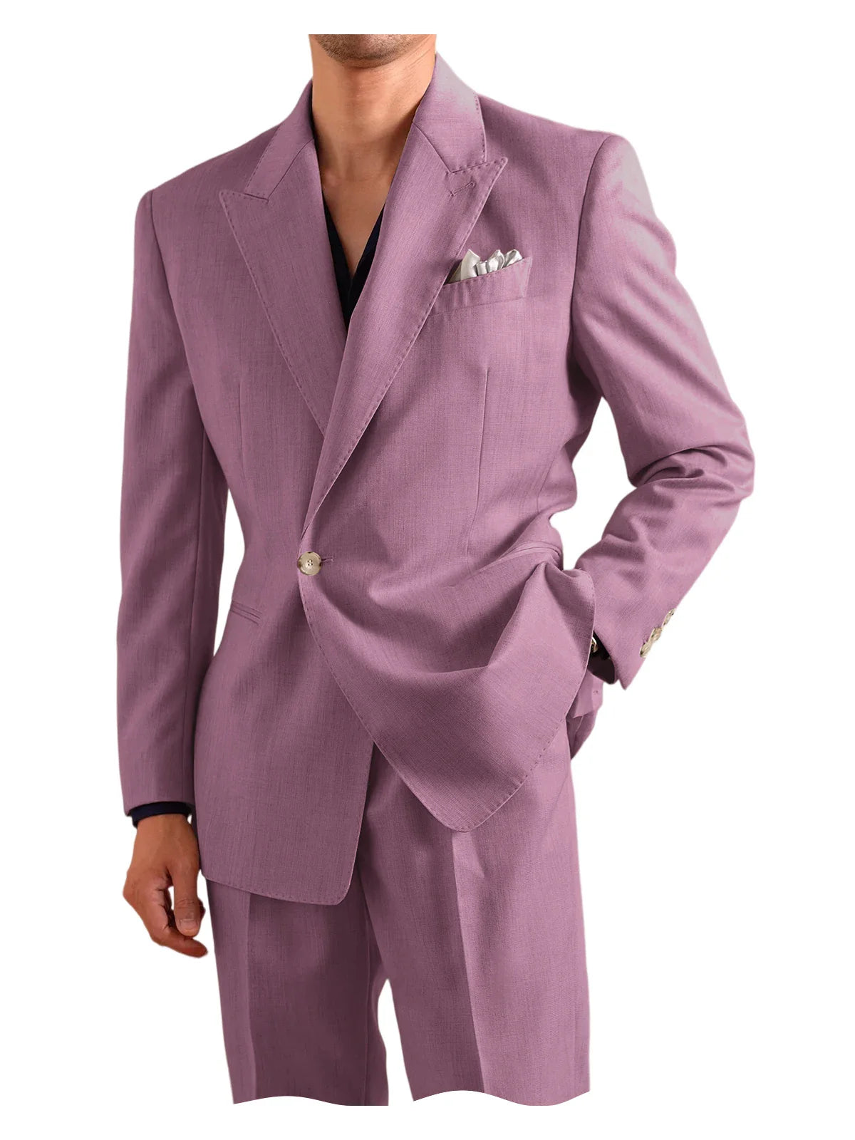 Men's 2 Piece One Button Suit Set Peak Lapel Slim Fit Blazer Long Pants Formal Wear for Wedding Party Prom Business