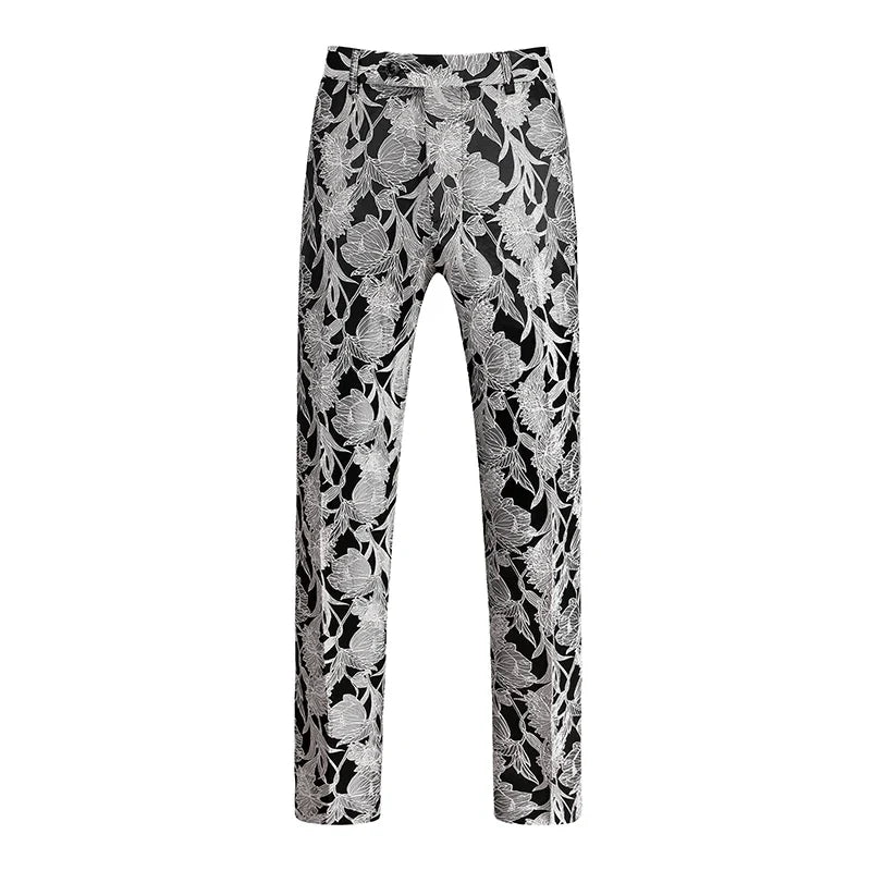 Fashion Men Luxury Jacquard Suit Pants White / Black / Pink Trend Male Groom Wedding Prom Party Dress Trousers