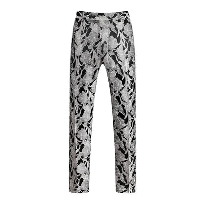 Fashion Men Luxury Jacquard Suit Pants White / Black / Pink Trend Male Groom Wedding Prom Party Dress Trousers