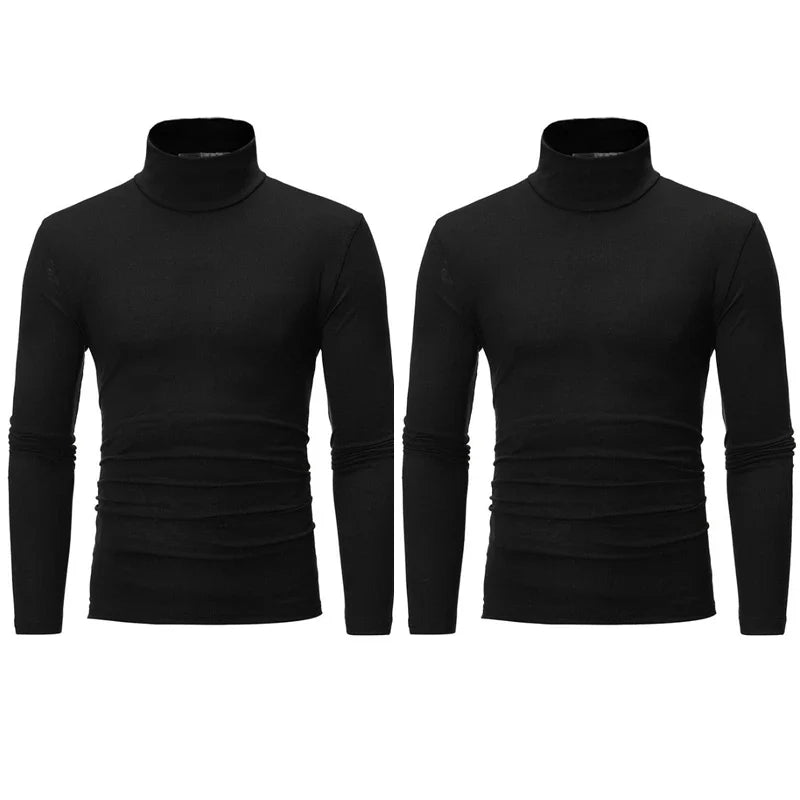 2pcs Men Thin Warm Tops Men's Autumn Long-sleeved Thermal Underwer Male High Collar Fashion T-shirt