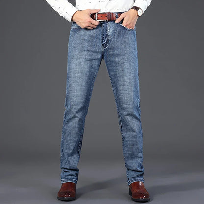 Models Spring Autumn Business Jeans Men Casual Straight Stretch Fashion Classic Work Denim Trousers Brand Clothing