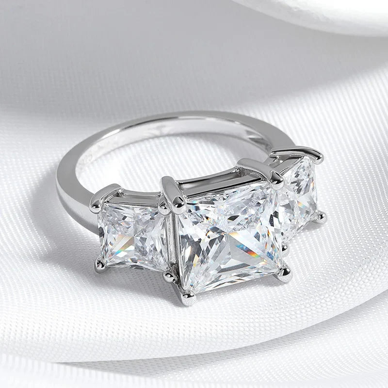 Princess Cut 3 Gems Moissanite Wedding Rings for Women Couple Jewelry Girl's Birthday Gift Lab Diamond Band Pure S925