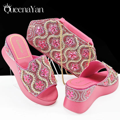 High Quality 2025 Newst Hot Selling Open Toe Slingback Sandals with Bag Set in Green Color For Women Wedding Party