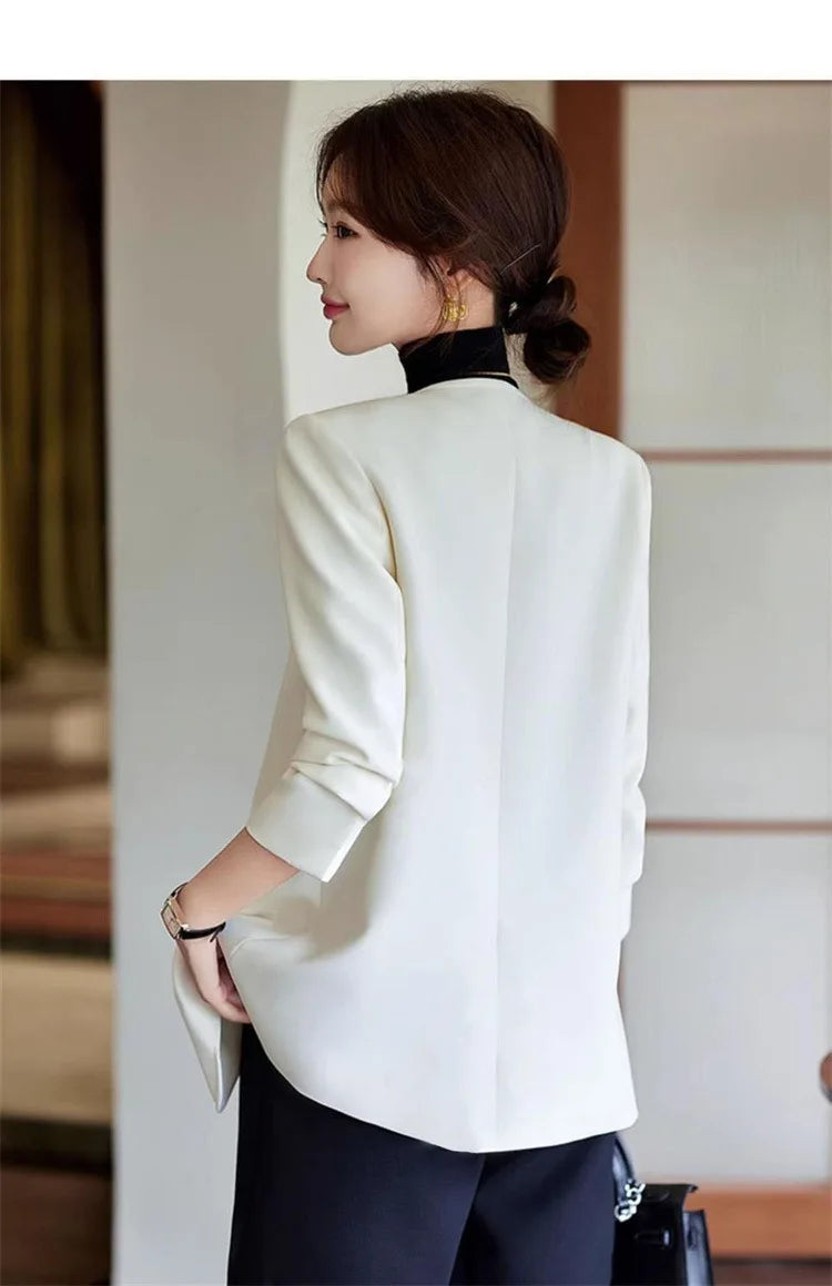 Fashionable Versatile Spring Autumn Women's Blazer Jacket Korean Style Street Style Long Sleeve Suit Coat Pure Color Commute...