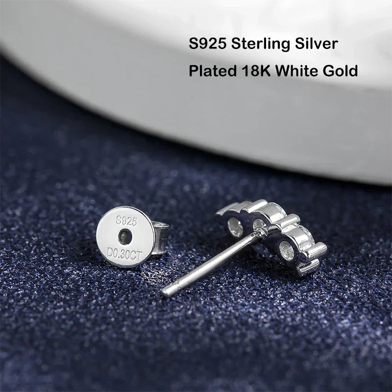 Sparkling Ins 3-Stone 0.6CT D Color Moissanite Stud Earrings For Women S925 Sterling Silver Diamond Earring Fine Jewelry