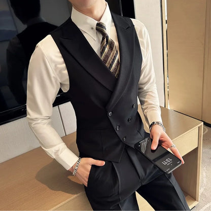 Man Waistcoat British Style Turn Down Collar Men Suit Vest Slim Sleeveless Single-breasted Male Business Casual Vest