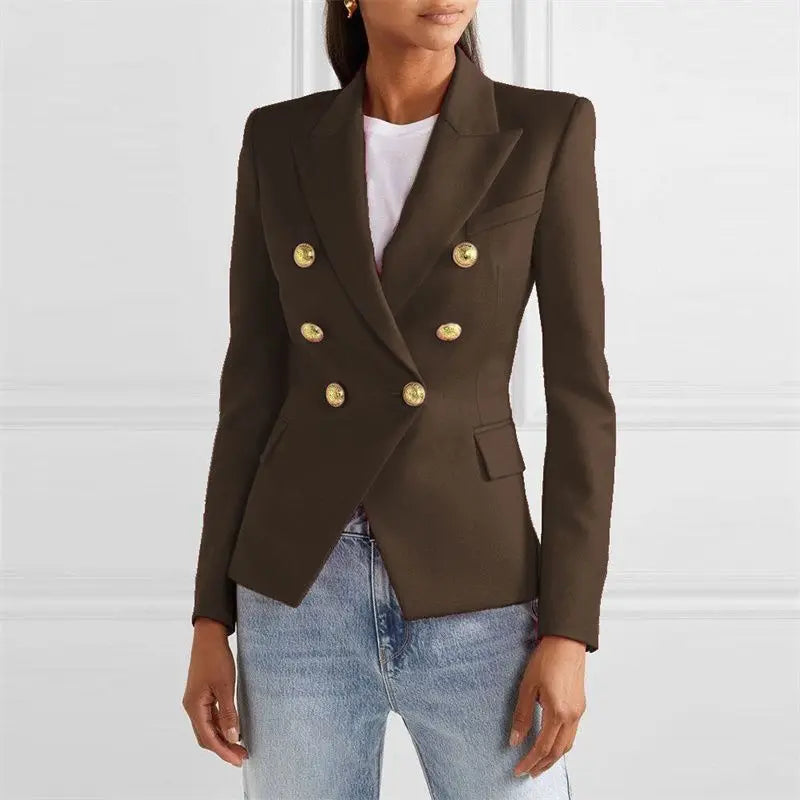 Spring Fashion New Women's Elegant Suit Jacket Double Breasted Lapel Long Sleeved Slim Fit Versatile Office Coats Blazer Women