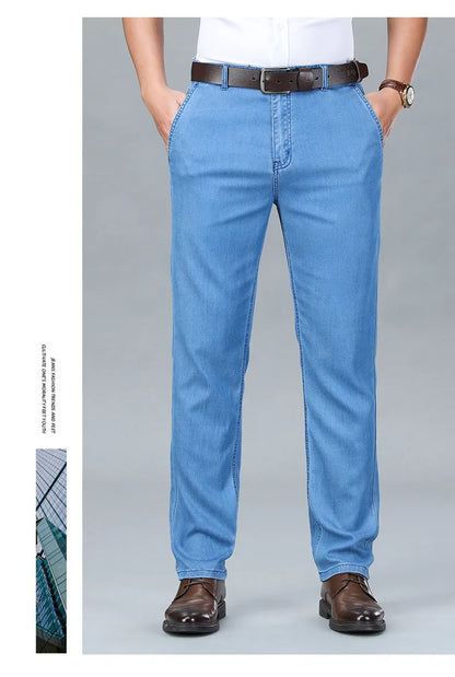 2026 New Spring Men's Light Blue Stretch Straight Jeans Business Casual Denim Pants Modal Fabric Trousers Male Brand