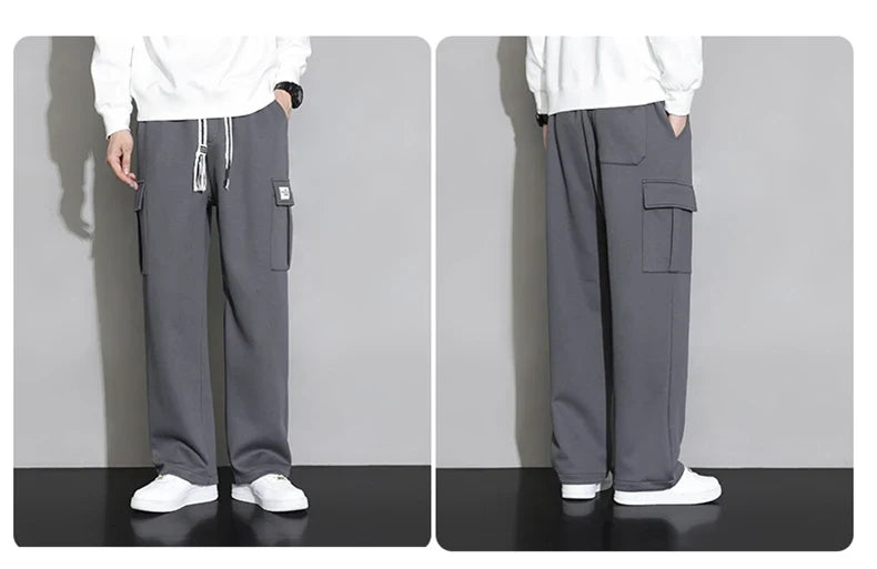Korean Autumn Big Size Sweatpant Men Loose Baggy Sport Jogging Trouser Male Casual Work Sweat Pants Large Plus Jogger Grey Black