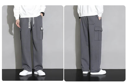 Korean Autumn Big Size Sweatpant Men Loose Baggy Sport Jogging Trouser Male Casual Work Sweat Pants Large Plus Jogger Grey Black