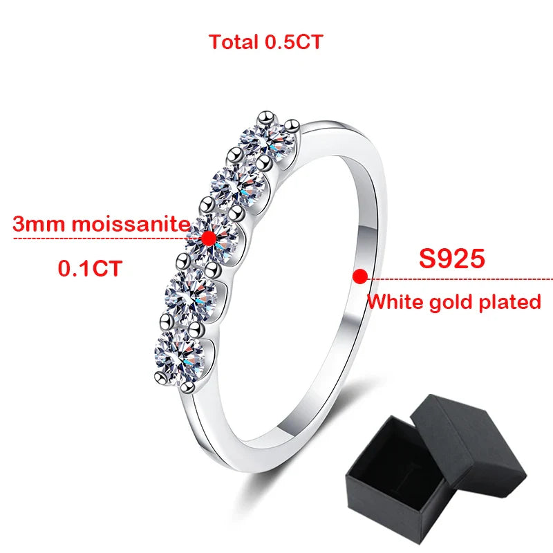 Solid 925 Silver 3mm Moissanite Diamond Engagement Ring for Women Half Enternity 0.5ct Moissanite Wedding Band Jewelry