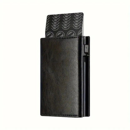 Portefeuille Homme avec Porte-Monnaie Zippé, Porte-Cartes de Crédit Métallique Éjectable Automatique, Portefeuille Minimaliste Anti-RFID pour Cartes de Visite – Idée Cadeau