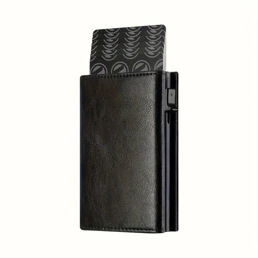 Portefeuille Homme avec Porte-Monnaie Zippé, Porte-Cartes de Crédit Métallique Éjectable Automatique, Portefeuille Minimaliste Anti-RFID pour Cartes de Visite – Idée Cadeau