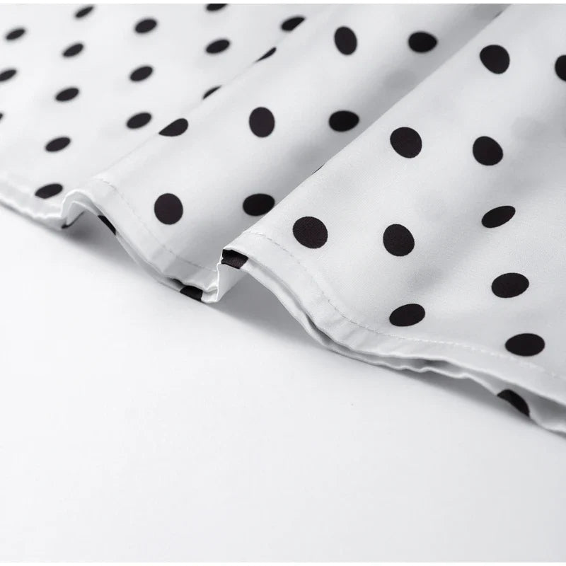 Fashion Lace Up Polka Dot Mini Dress Women Square Collar Short Sleeve Satin Party Dresses2026 Summer Lady Elegant Beach Robe New