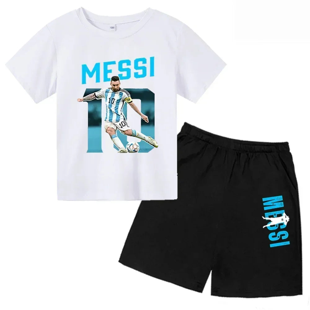 Summer Children‘s Set Brand Messi Print Short Sleeve T-shirt + Shorts 2pcs Set Sportsuit Casual Fashion Kid Boy Girl Fan Clothes