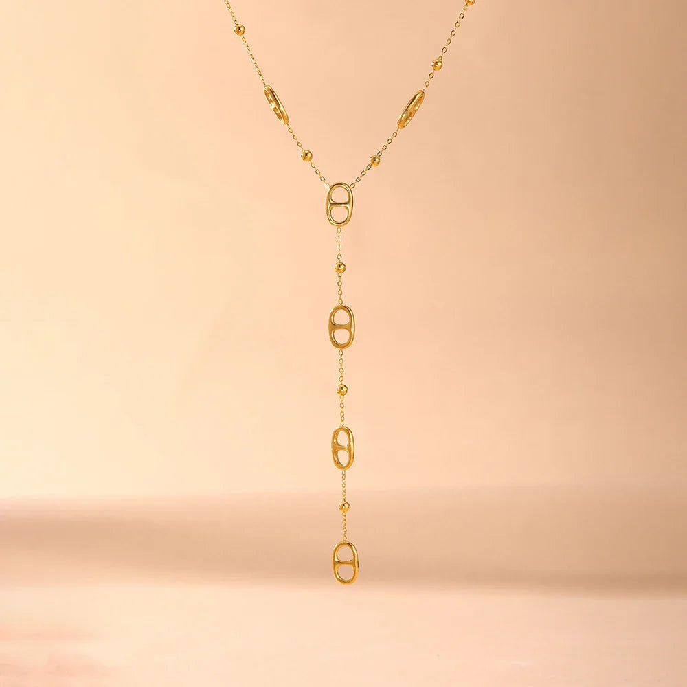 Fashion Long Chain Stainless Steel Necklacs For Women PVD Real Gold Plated Metal Female Collar Party Banquet Jewelry