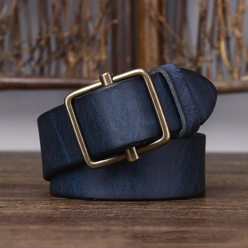 3.8 Wide Pure Cowhide Genuine Leather for Men's High Quality Jeans No Drilling Smooth Buckle Belts Cowboy Waistband Male Fashio