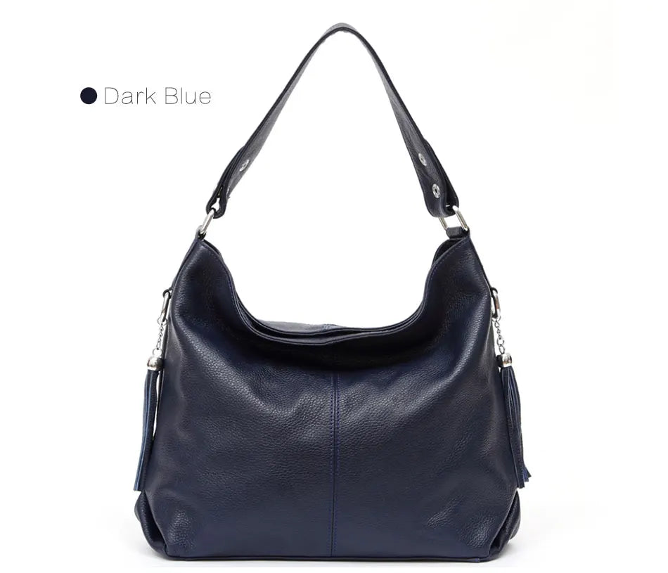 Elegant Beige Women Genuine Leather Handbag Hobo Bag Fashion Crossbody Tassel Big Capacity Shopper Tote Purse Sac Hot Sale