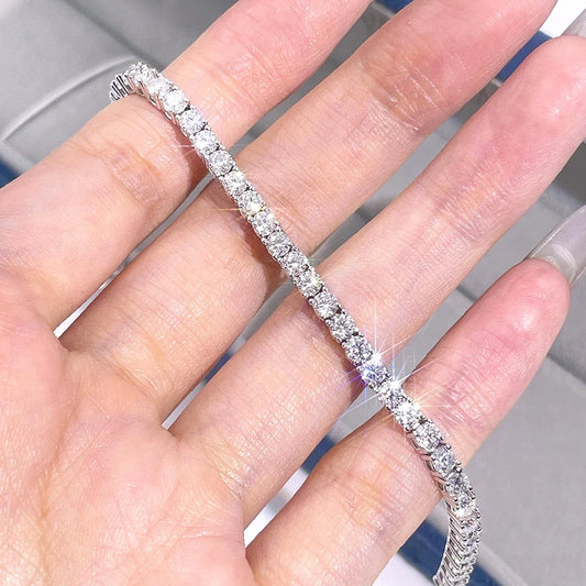 Bracelets de tennis en moissanite de 3mm et 4mm pour femmes et hommes, étincelants, avec diamant GRA, en argent S925 plaqué or blanc, bijoux de mariage