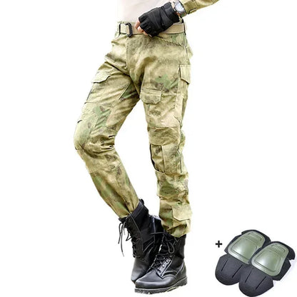 Men's Fashion Outdoor Hiking Overalls Pants Camouflage Tactical Pants Hunting Uniform Fighting Multi-Pocket Trousers
