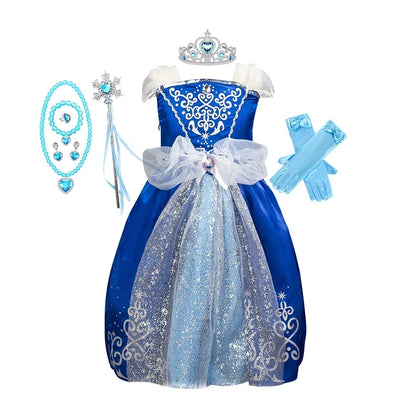 Girls Princess Dress Kids Cinderella Snow White Aurora Sofia Rapunzel Cinderella Halloween Costume Children Birthday Party Dress