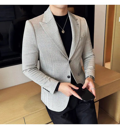 Men's Herringbone Stripe Suit Blazer Classic Lapel Dress Jacket Elegant Slim Fit Fashion Simple Casual Business Prom Suit Jacket