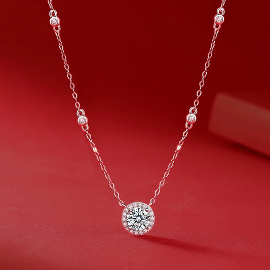 Certified 1CT Moissanite Necklace for Women D Color Lab Created Diamond 925 Silver Chains Original Certified Jewelry With GRR