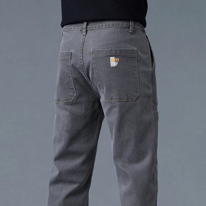 2026 New Style Jeans Men's Slim Fit Korean Style Comfortable Straight Leg Elastic Gray Mid Waist Pants Men's Casual Denim Pants