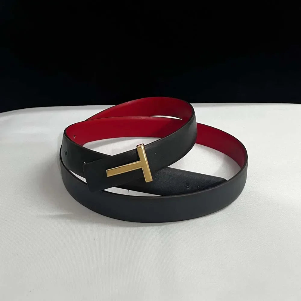 New 25mm Women's Belt Designer Reversible Genuine Leather Belt For Women T Buckle Belt Female Jeans Dress Belt