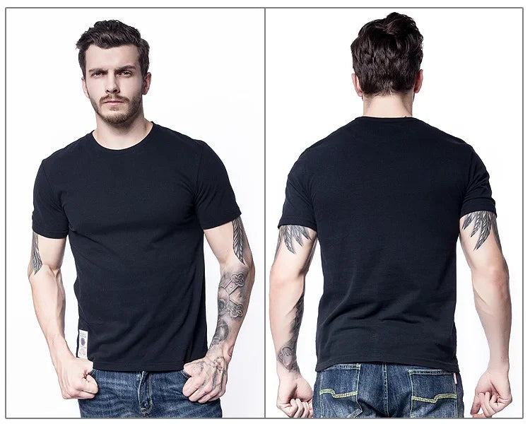 Men's T-Shirt Summer Cotton Solid T-Shirt Men's Short Sleeve Tee Fancy Yarns High Quality Classical Tops T Shirts Color Wine Blu