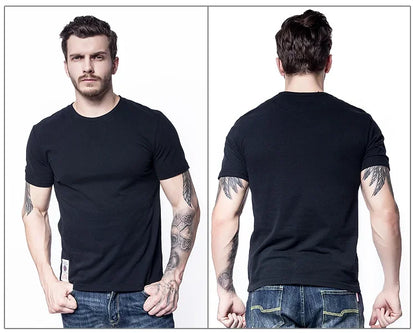Men's T-Shirt Summer Cotton Solid T-Shirt Men's Short Sleeve Tee Fancy Yarns High Quality Classical Tops T Shirts Color Wine Blu