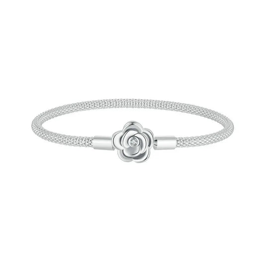 Bracelet Basique Classique en Argent Sterling 925 avec Chaîne à Boucle Rose pour Femme, Perles Breloques DIY, Bijoux Fins 17CM 19CM 21CM