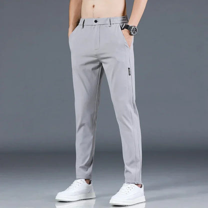 2026 Summer New Thin Ice Silk Stretch Men's Pants Casual Elastic Waist Smooth Trouser Pants Male Brand Clothing 5 Colour