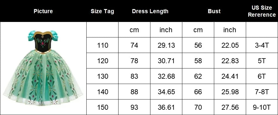 Full Printing Kids Cosplay Anna Princess Costume Fancy Birthday Carnival Party Prom Dress Toddler Role Play Clothing Outfits