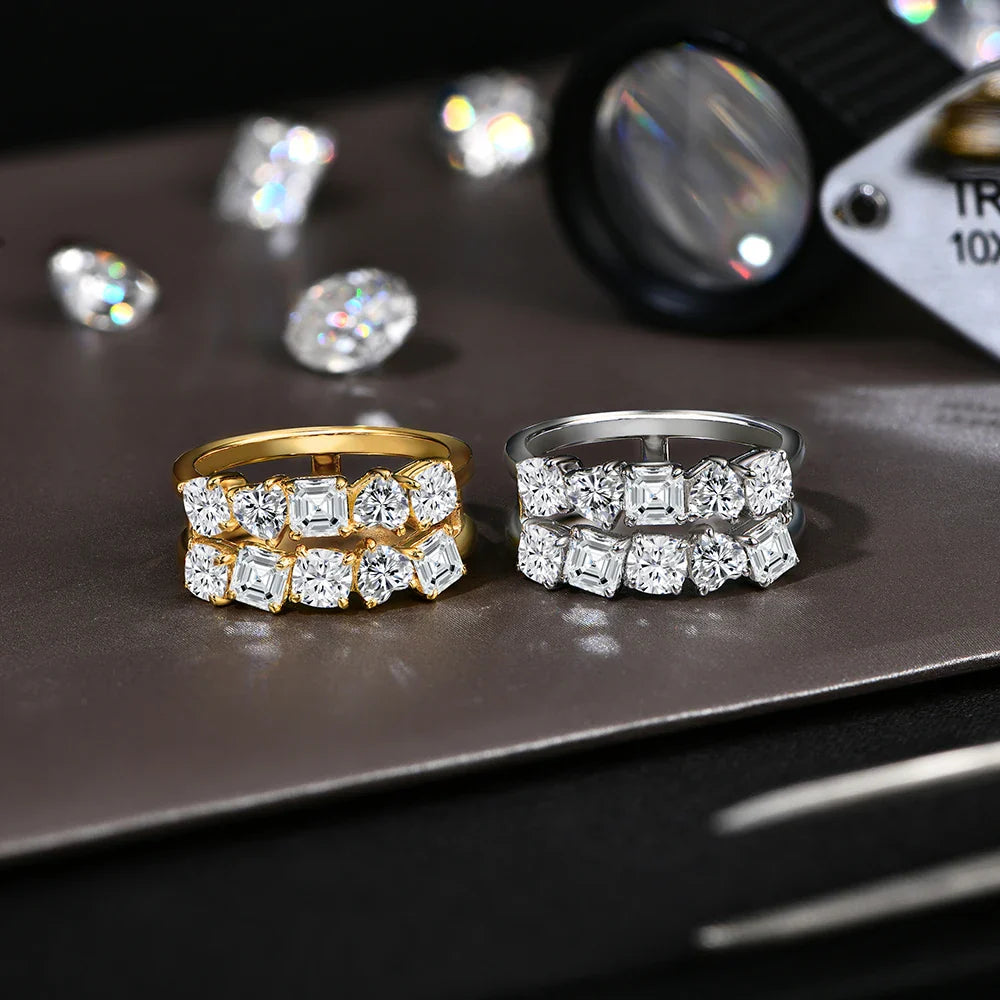 ATTAGEMS Bague en Moissanite diamantée taille 3,2 carats pour femme en argent S925 plaqué or blanc 18 carats Bijoux de fiançailles et de mariage de qualité supérieure
