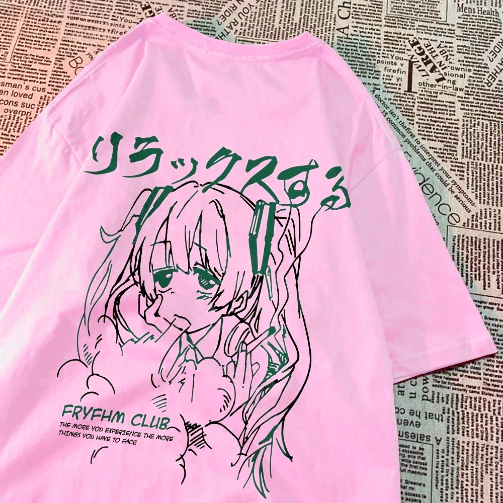 Fashion Cartoon Woman T-Shirts Cute Girl Figure Printed Streetwear Soft Breathable Summer Street Female Casual Clothing